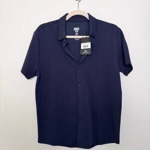 Under 5'10 Mens Flex Short Sleeve Button Down Shirt Size S Neutral Navy Blue
